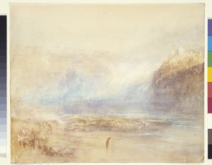 Falls Of The Rhine At Schaffhausen - Pohled do dálky (akvarel, pero a červený inkoust přes šedý lavír na bílém papíře) od Joseph Mallord William Turner