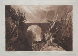 Liber Studiorum: Malý ďábelský most přes Russ, nad Altdorftem, Švýcarsko od Joseph Mallord William Turner