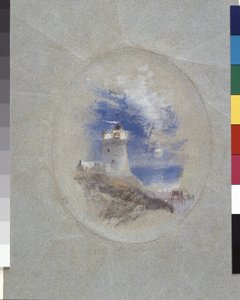 Lowestoffe Lighthouse (kvaš na modrém papíře) od Joseph Mallord William Turner