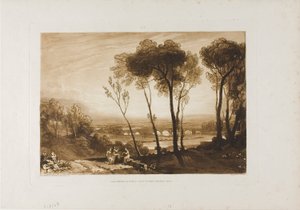 Most ve střední vzdálenosti, deska 13 z Liber Studiorum od Joseph Mallord William Turner