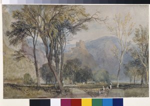 Marxburg (akvarel na bílém papíře připravený šedou barvou) od Joseph Mallord William Turner