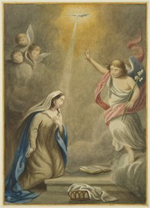 Oltářní obraz ve Všech svatých - zobrazující Zvěstování (akvarel na papíře) od Joseph Manning