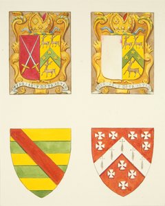 Čtyři erby - dva v okně poblíž zvonice, Bristolská katedrála (akvarel na papíře) od Joseph Manning