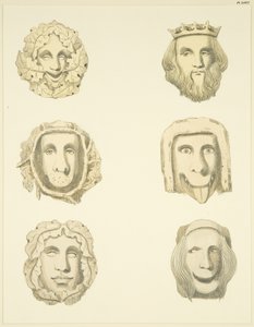 Kameny v tříslech (bossové) ve stropě kostela Redcliffe (akvarel na papíře) od Joseph Manning