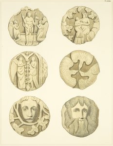 Kameny v tříslech (bossové) ve stropě kostela Redcliffe (akvarel na papíře) od Joseph Manning