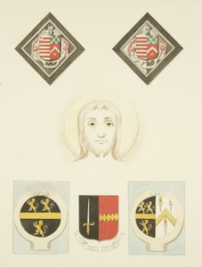 Vitráže, erby a erby v kostele svatého Petra (akvarel na papíře) od Joseph Manning