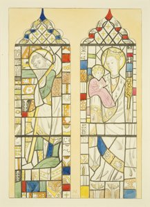 Vitráže v okně nad písmem St Mary Redcliffe (akvarel na papíře) od Joseph Manning