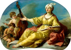 Personifikace hudby, zpěv s Puttim hrajícím na violu a flétnu, 1758
