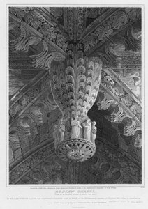 Roslynská kaple, pohled na závěs a drážky na východním konci, rytina S. Noble, 1810 od Joseph Michael Gandy