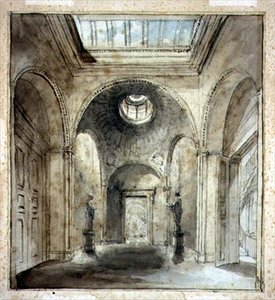 Předsíň sochařské galerie sira Francise Chantreyho na 30 Belgrave Place navrhl Sir John Soane (1753-1837) (akvarel a tužka na papíře) od Joseph Michael Gandy