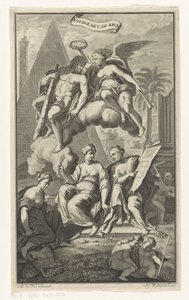Herkules korunovaný Viktorií Voyage de C. le brun (název na objektu) Titulní strana pro: Cornelis de Bruyn, Voyage au Levant, 1700 od Joseph Mulder