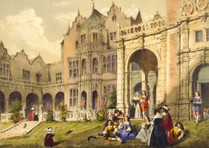 Občerstvení na trávníku na terase, Holland House, Kensington z filmu „Architektura ve středověku“, 1838 od Joseph Nash