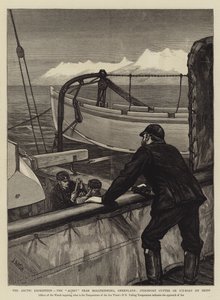 The Arctic Expedition, Alert near Holsteinborg, Grónsko, Sternpost Cutter nebo Ice-Boat on Skids od Joseph Nash
