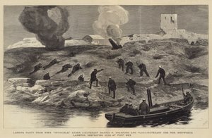 Bombardování Alexandrie, výsadková skupina z HMS Invincible, pod poručíkem Bartonem R Bradfordem a vlajkovým poručíkem ctihodné Hedworth Lambton ničící zbraně ve Fort Mex od Joseph Nash