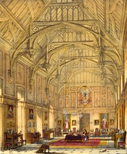 The Grand Hall, Biddington, Surrey, 1600, z „Architecture of the Middle Ages“, 1838 od Joseph Nash