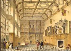 Velký sál, Hatfield, Berkshire, 1600, ilustrace z knihy "Architektura středověku", 1838 od Joseph Nash