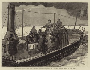 Navrhovaný přístav pro Řím, generál Garibaldi na palubě Tevere u ústí Tibery od Joseph Nash