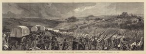 Reliéf Ekowe, sloup lorda Chelmsforda překračující řeku Amantikulu, 31. března 1879