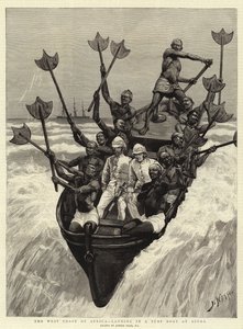 Západní pobřeží Afriky, přistání na surfovém člunu v Akkře