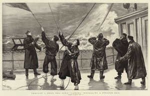 Prostřednictvím Head Sea, HMS Aurora signalizuje Strange Sail