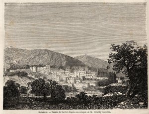 Pohled na Betlém, kresba Joseph Navlet (1821-1889), pro ilustraci cesty pana Bidy do Palestiny v roce 1856. Rytina v „“ Le tour du monde, nouveau journal des voyages““ Paris
