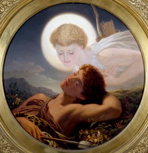 "Latmosův sen" Evokuje mýtus o Endymionovi, lovci velké krásy, který věčně spal a kterého Zeus uspal kvůli Seleně, která se do něj zamilovala a chtěla mu zachovat mládí. Obraz od Josepha Noela Patona (1821-1901) (preraphaelita)