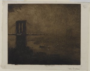 Brooklynský most v noci, 1922 od Joseph Pennell