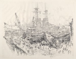 Stavba ponorkových lovců, 1917. od Joseph Pennell