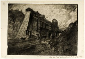 Uhlí – Velký sklon, Breaker, Mahanoy City od Joseph Pennell