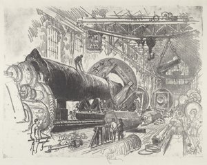 Cutting and Turning a Big Gun, 1916. od Joseph Pennell