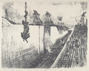 Čas večeře, Gatun Lock od Joseph Pennell
