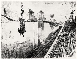 Dinner Time at Gatun, deska III z Panamského průplavu od Josepha Pennella, 1912 (uhlí na papíře) od Joseph Pennell