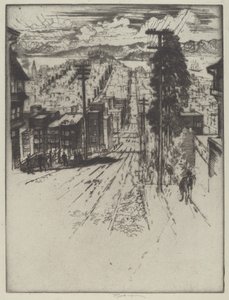 Dolů a nahoru po kopcích do zálivu, San Francisco od Joseph Pennell