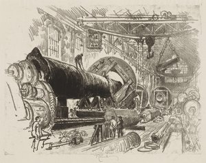Anglická válečná práce: Řezání a otáčení velké zbraně od Joseph Pennell