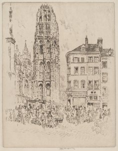 Květinový trh a máslová věž, Rouen od Joseph Pennell