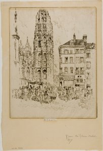 Květinový trh a máslová věž, Rouen od Joseph Pennell