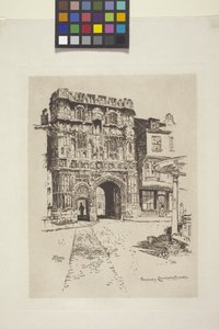 Gateway, Canterburská katedrála (lept na indický papír, chine collé) od Joseph Pennell