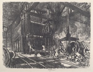 V zemi Brobdingnag, lis na ohýbání pancéřových plátů, 1917. od Joseph Pennell