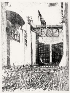 Laying the Floor: Pedro Miguel Lock, deska XVIII z Panamského průplavu od Josepha Pennella, 14. února 1912 (dřevěné uhlí) od Joseph Pennell