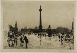 Nelsonův památník, Trafalgar Square, Londýn od Joseph Pennell