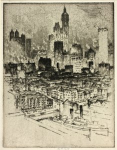 New York, z Brooklyn Bridge od Joseph Pennell