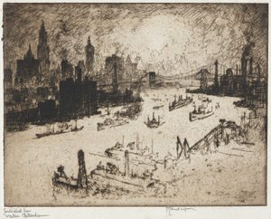 New York z Williamsburg Bridge od Joseph Pennell