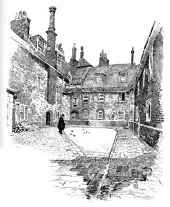 Old Charterhouse: In Washhouse Court, 1886 od Joseph Pennell