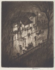 Deštivá noc, Charing Cross Obchody od Joseph Pennell