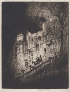 Deštivá noc, Charing Cross Obchody od Joseph Pennell