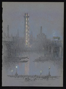 Střílená věž s nočními světly, z nábřeží od Joseph Pennell