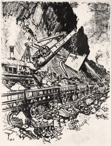Práce s parní lopatou: Culebra Cut, deska XIV z Panamského průplavu od Josepha Pennella, 1912 (uhl na papíře) od Joseph Pennell