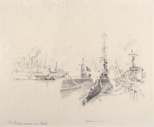 Ponorky v přístavu, 1917. od Joseph Pennell