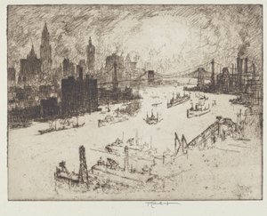 Západ slunce z Williamsburg Bridge od Joseph Pennell