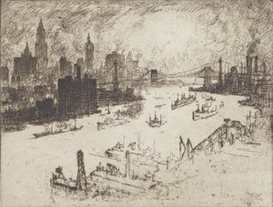 Západ slunce z Williamsburg Bridge, 1915. od Joseph Pennell
